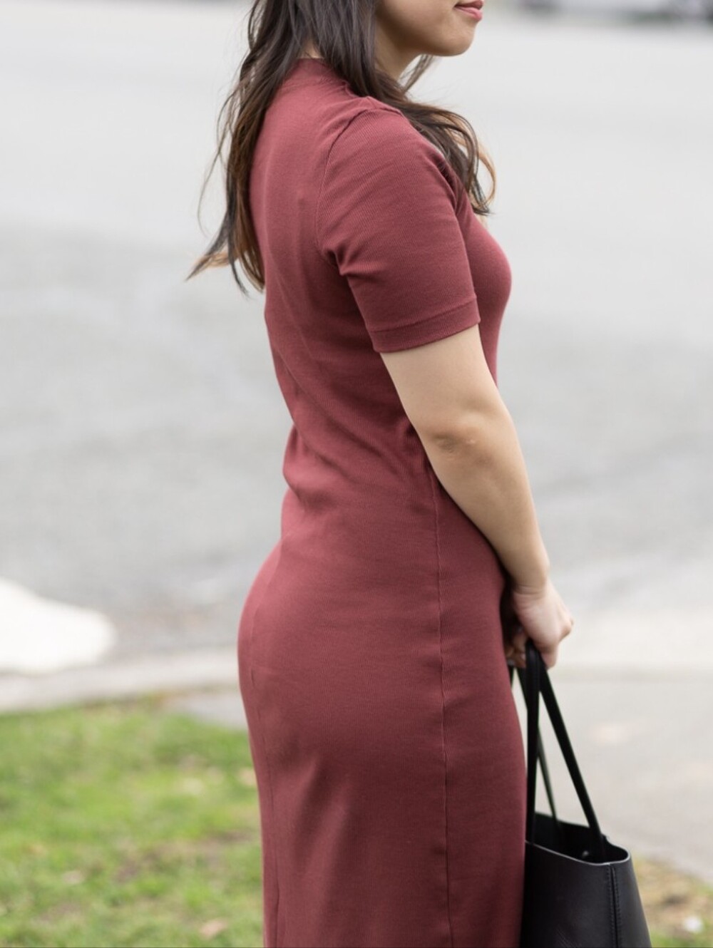 KOTN Midi Mock Neck Dress in Burgundy size Small
